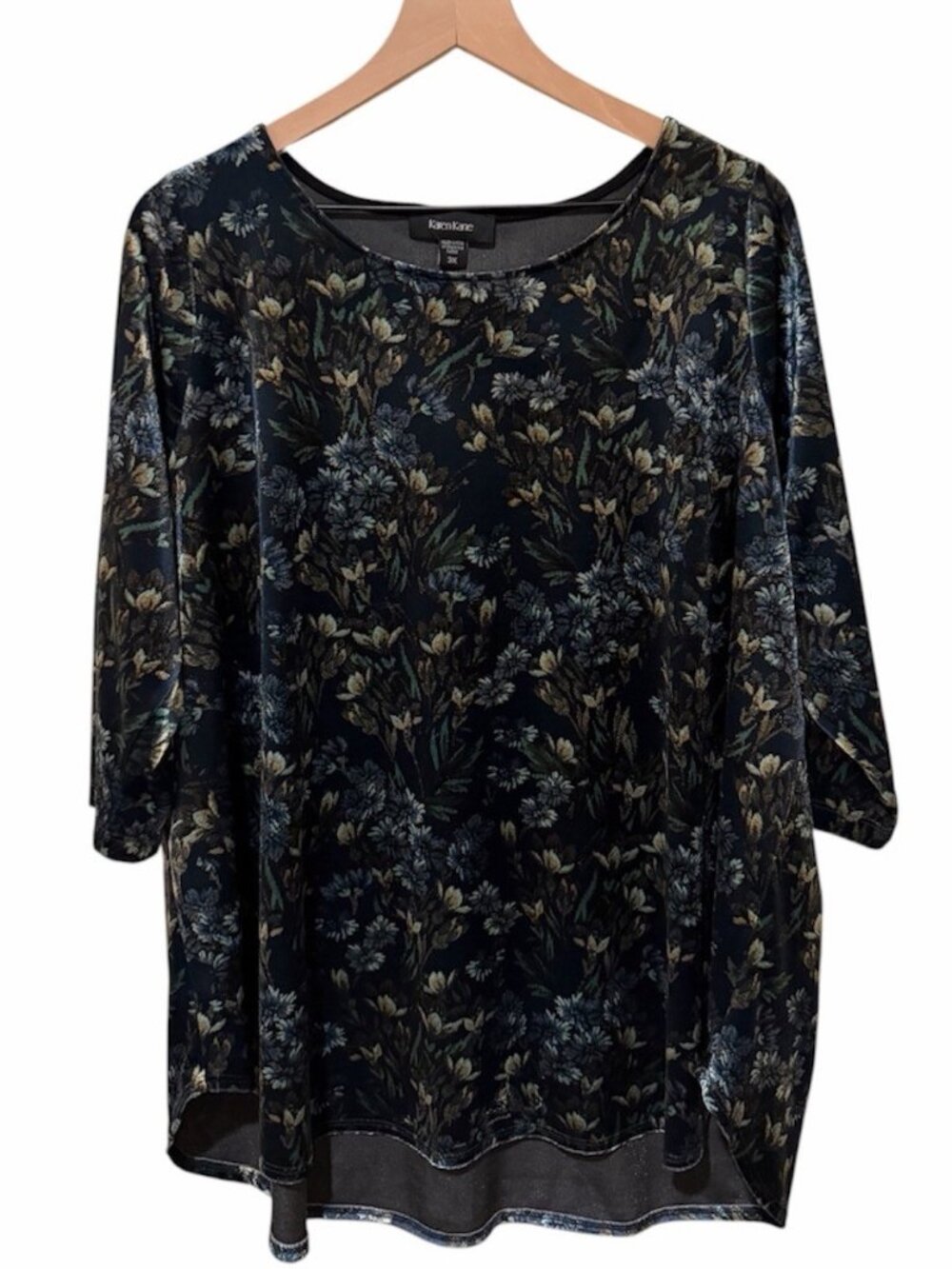 Karen Kane Velour Leafy Print 3/4 Sleeve Top 3X Office Work Dressy Elegant